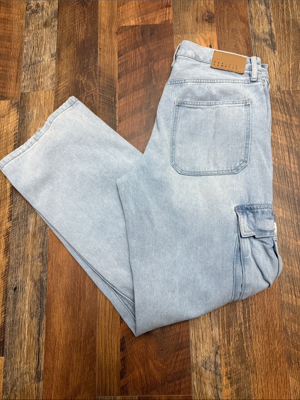 PacSun Men's Baggy Cargo Jeans Light Wash Blue Denim 32x32 Y2K